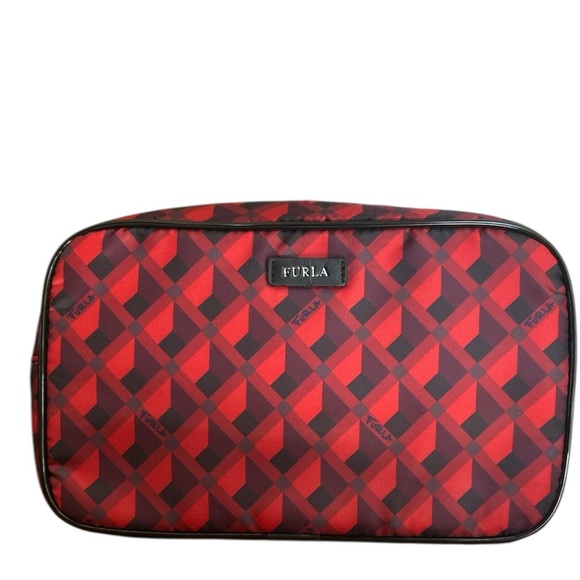 Furla Red & Black Geometric Toiletry Bag NWT Gift Ready Unisex travel pouch - Picture 7 of 7